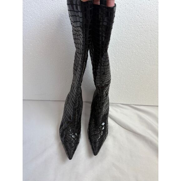 Vintage Diego Di Lucca 3” Stiletto Knee High Boots Pointed Toe Patent Snake 8 - Picture 3 of 8
